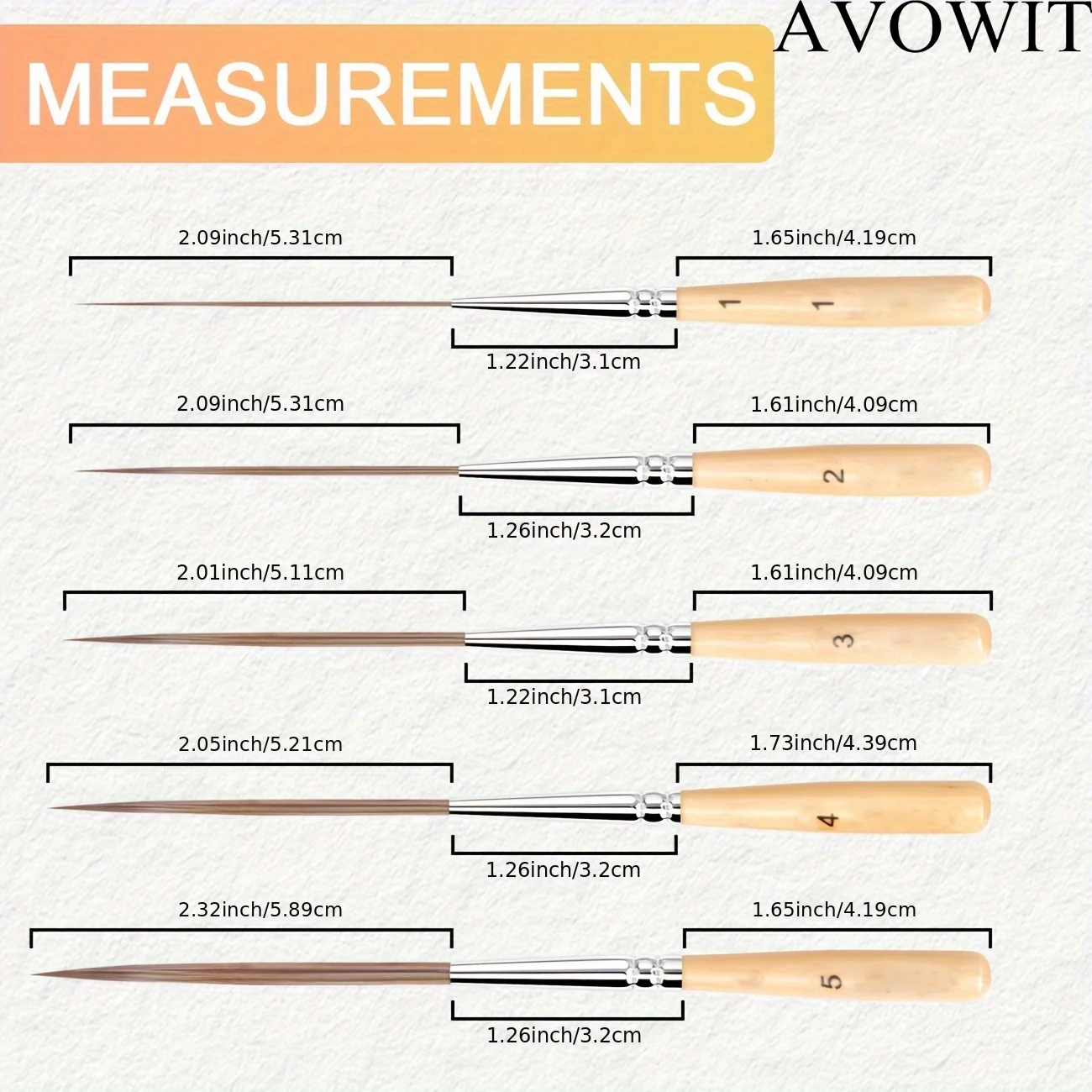 ชุดแปรงเส้นยาว 5 ชิ้น แปรงสีน้ำและแปรงสีอะคริลิกปลายละเอียด เหมาะสำหรับการเติมมุม วาดเส้นขอบ การ์ตูน