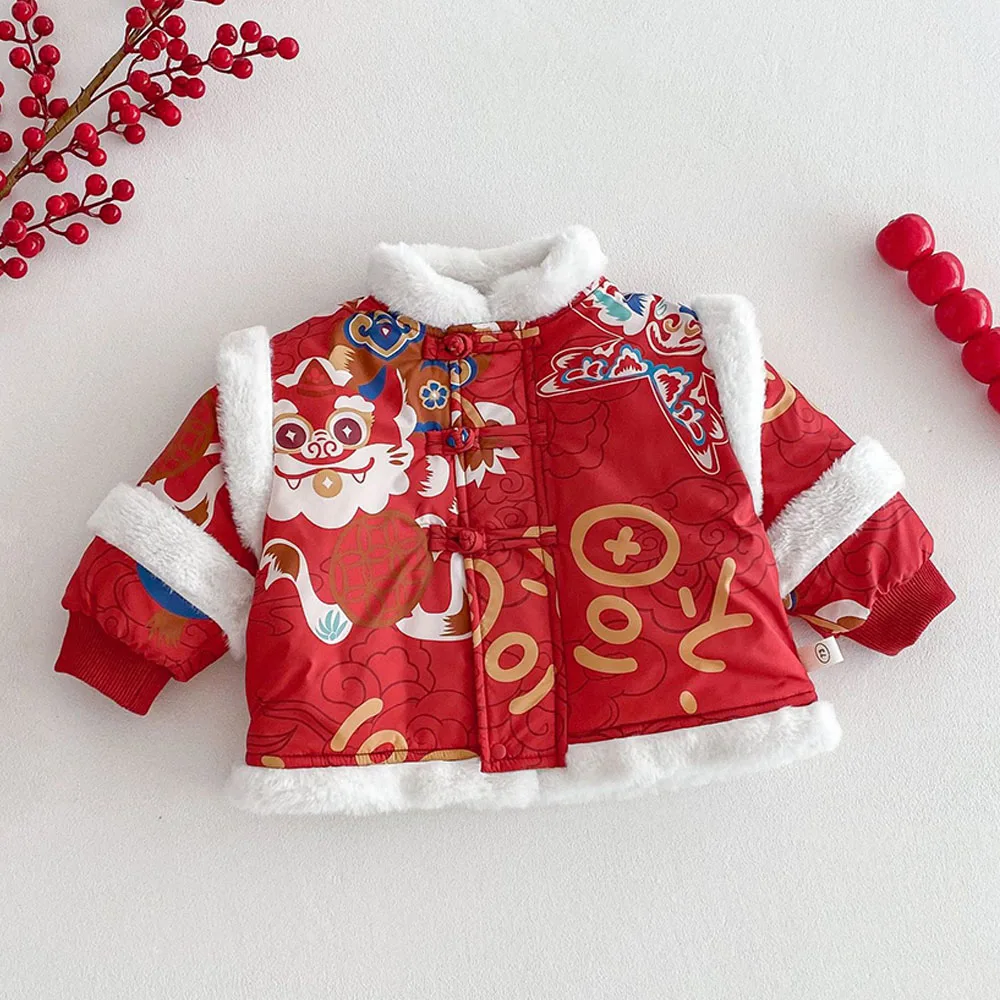 Kids Winter Jacket Boy Quilted Warm Toddler Girl Coat Chinese Style New Year Children Parks Christmas Parkas