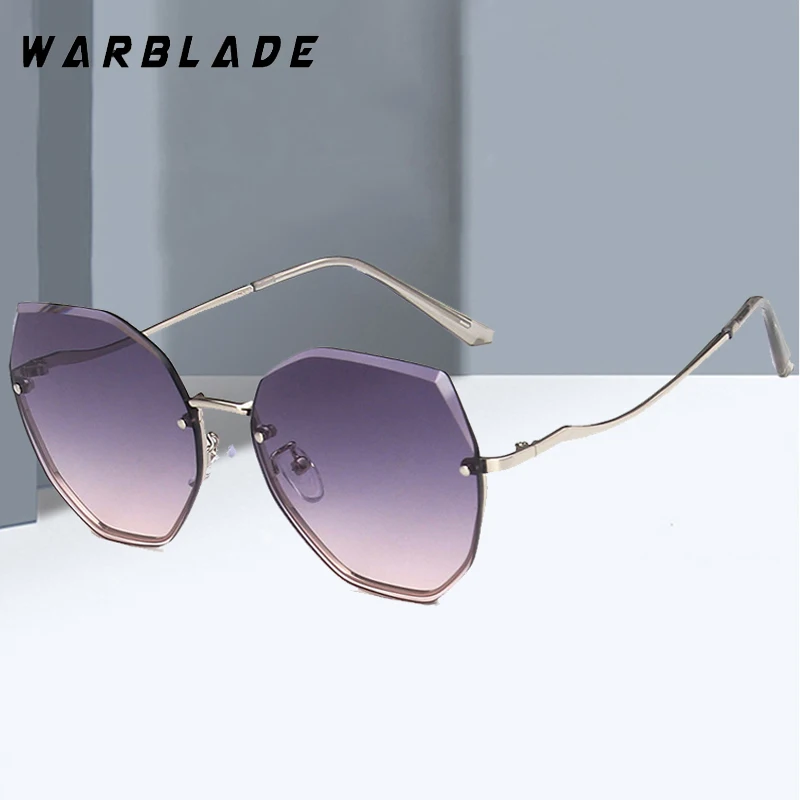 

Trendy New Fashion Polygon Rimless Metal Glasses Women Vintage Brand Designer Glasses Summer Traveling Sunglasses UV400 Lunette