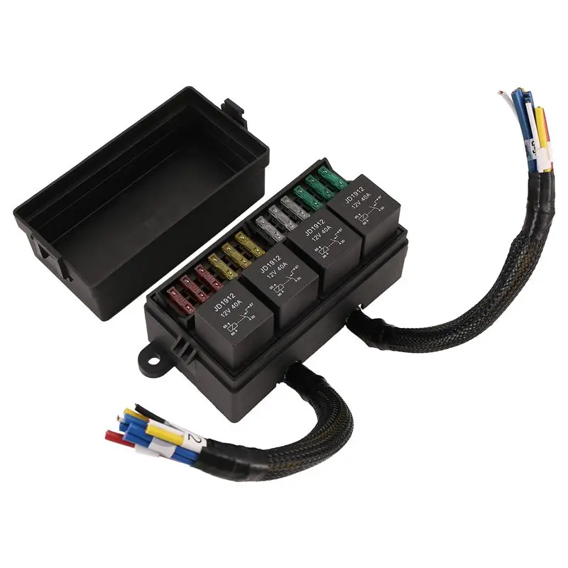 Y42A-12V Car Fuse Relay Box Pre-Wired Fuse And Relay Box With 4 Relay 12 Way ATC/ATO Fuses Sealed 12V Relay Fuse Box