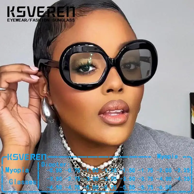 

Personality Large Frame Photochromic Myopia Glasses For Women Finished Prescription Near Sight Glasses Color Changing Glasses