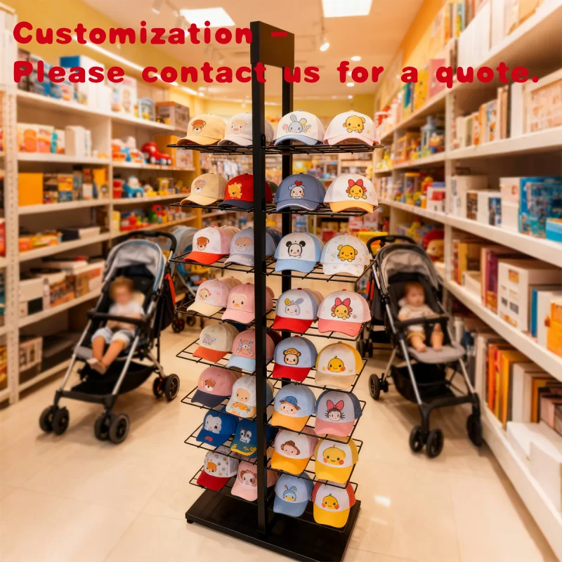 

На заказ. Черная металлическая витрина с кепками. Торговые киоски. Модные магазины и розничные витрины. Компактная витрина для шляп S.