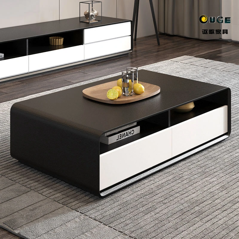 Mesa de centro para sala de estar, mueble pequeño, color negro y gris, Cajón Grande de almacenamiento, estilo nórdico simple y moderno