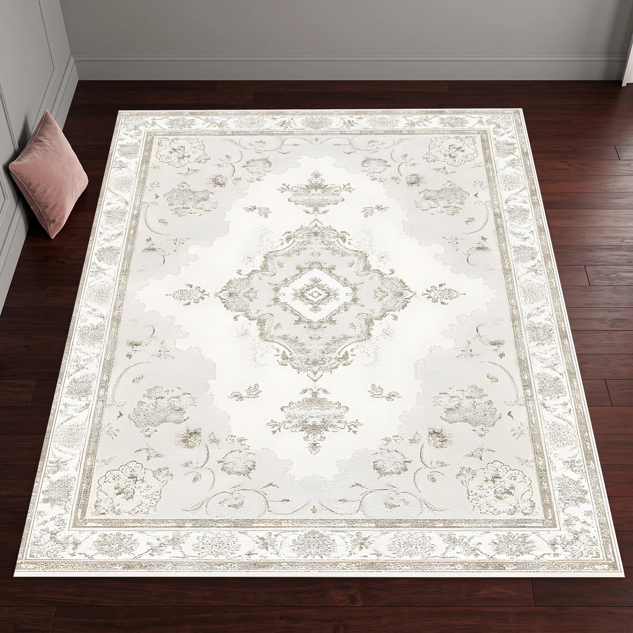 Light Beige European Diamond Velvet Area Rug, Retro for Living Room Bedroom, Autumn Winter Christmas Decor