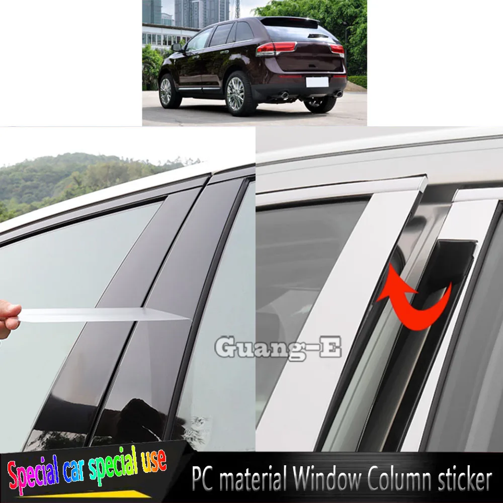 

For Lincoln MKX 2009-2014 Car TPU/Glossy Mirror Pillar Post Cover Door Trim Window Piano Black Molding Sticker Plate 8pcs