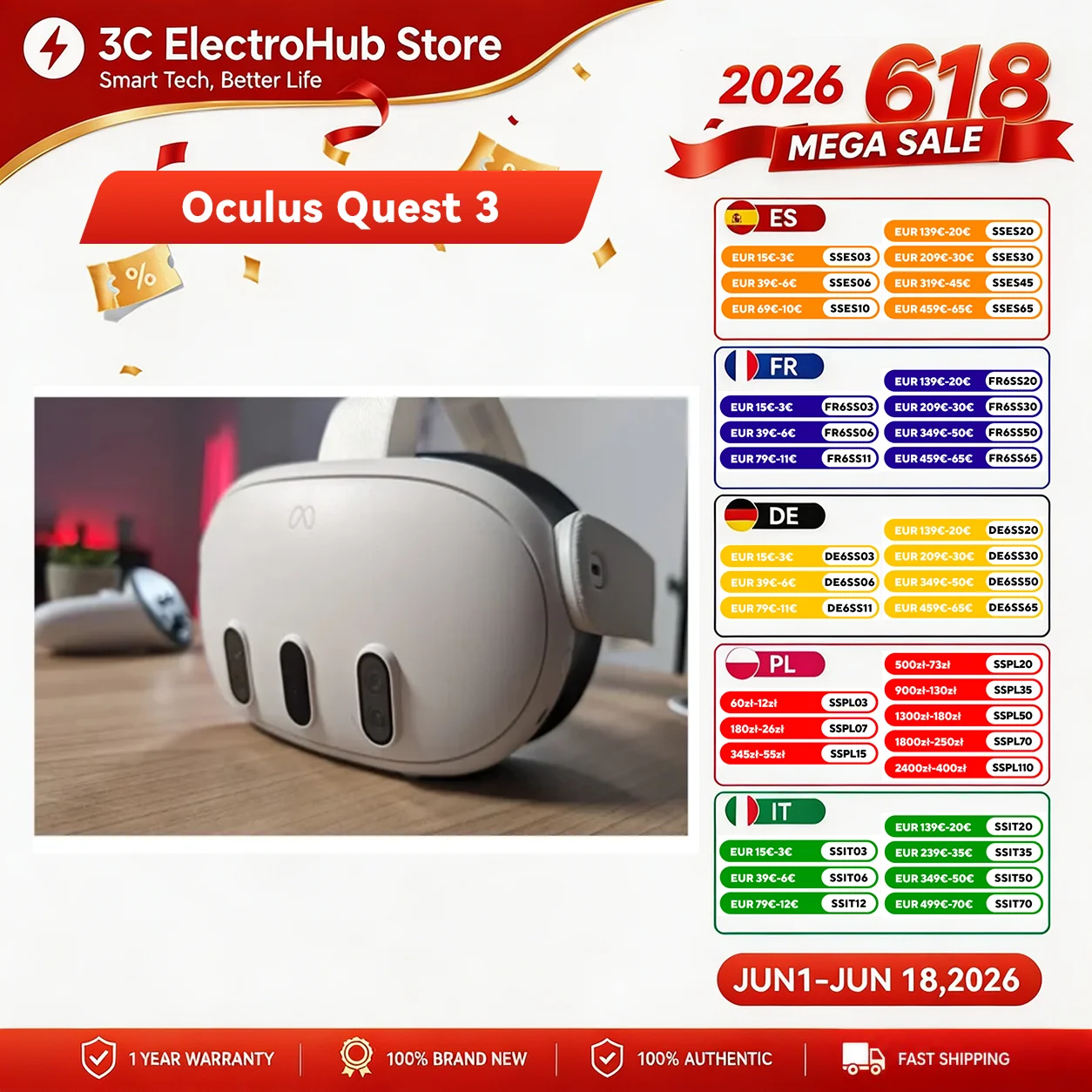 Casque de réalité virtuelle tout-en-un Oculus Quest 3 avec écran 4K+ haute définition, 8 Go de RAM + 512 Go de stockage, résolut