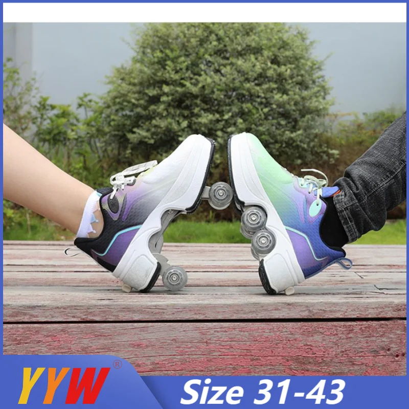 Roller Skates Shoes Deform Skate 4 Wheels Walking Footwear Kids Casual Deformation Parkour Runaway Sneakers For Children Gift