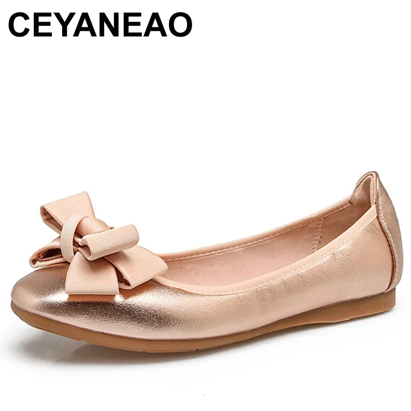 CEYANEAOWomen Spring Flat Shoes Fashion Butterfly Knot Ballerina Flats Comfortable Girls Red Shoes Plus Size Mocasines Mujer