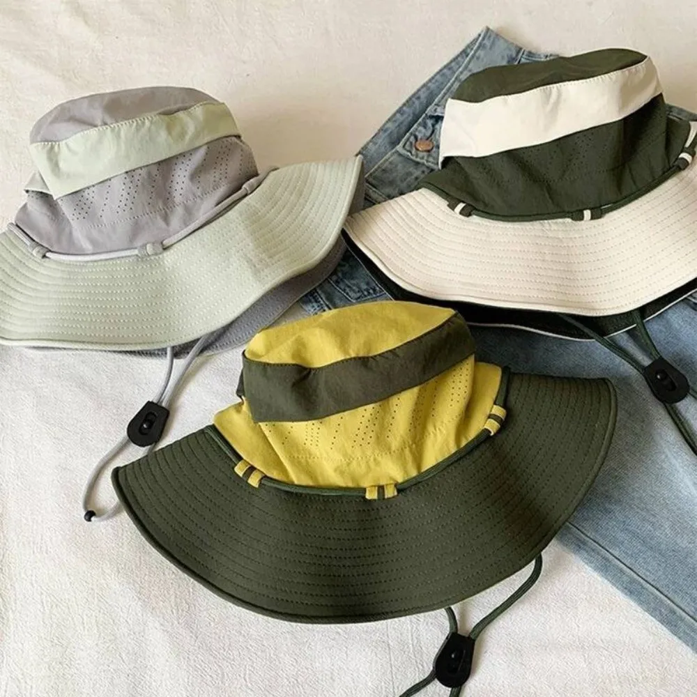 

Retro Color Blocking Sun Protection Bucket Hat Adjustable Visor Sunscreen Fisherman Hat Quick Drying Big Brim Sun Hat Sports