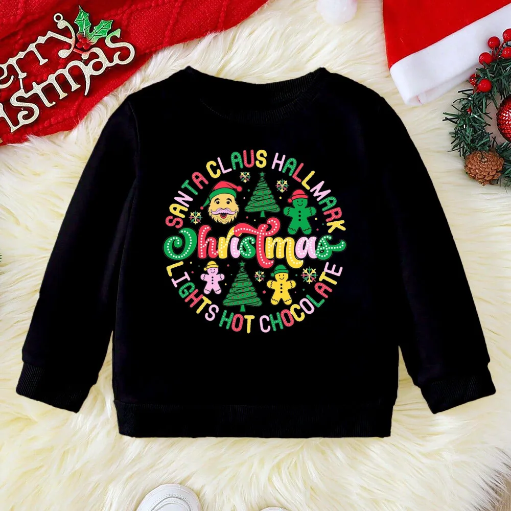 سانتا كلوز Hallmark أضواء الساخن الشوكول أكل طباعة الاطفال البلوز الطفل عيد الميلاد هوديي القمم عيد الميلاد المشاعر سترة الأطفال الزي #4