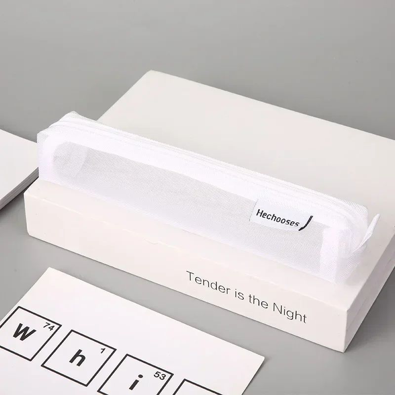 Transparent Pencil Bag Simple Nylon Mesh Pen Case Student Examination Large Capacity Dedicated Unisex Pouch School Stationery