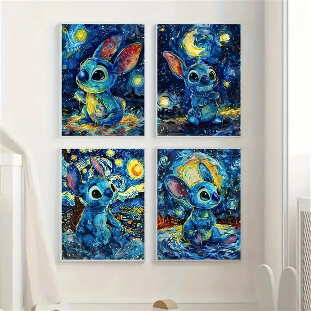 MINISO Disney Movie Canvas Poster Anime Lilo Stitch The Starry Night Wall Art Prints and Poster Corridor Wall Decor Paintings