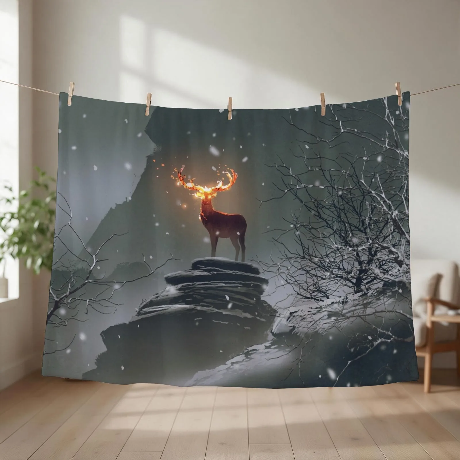 Legendary Animals Fiery Deer by Ian Fantasy Throw Blanket couch cozy soft plush fuzzy picnic outdoor blanket