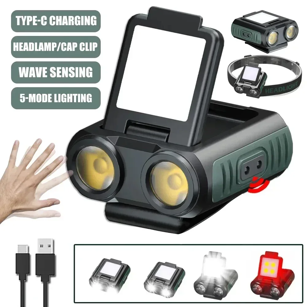 LED Induction Headlamp MINI Cap Clip Light 1200Mah Built-in Battery USB Rechargeable Head Flashlight for Camping Fishing Lantern