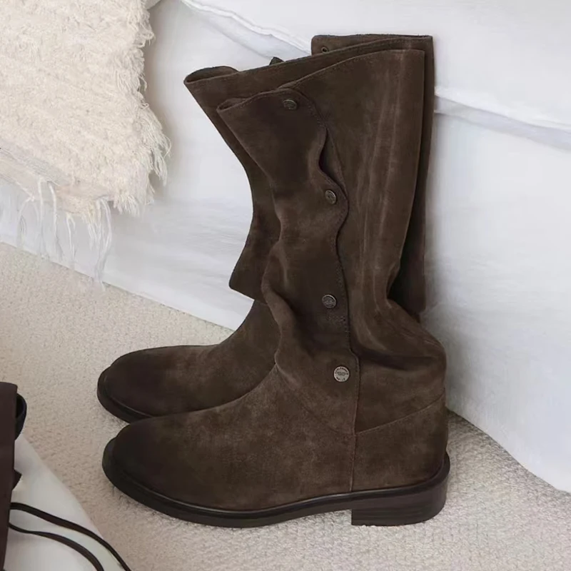 

Knee High Women's High Boots Designer Suede Heeled Shoes Fashion Luxury Winter Botas 2025 New Designer Goth Chelsea Boots Femme