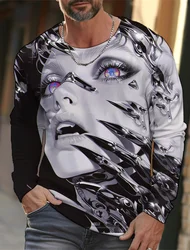Men's Streetwear 3D Anime Girl Printed T-Shirt Casual Round Neck Graphic T-Shirt Tops Breathable Sports Long Sleeve Men