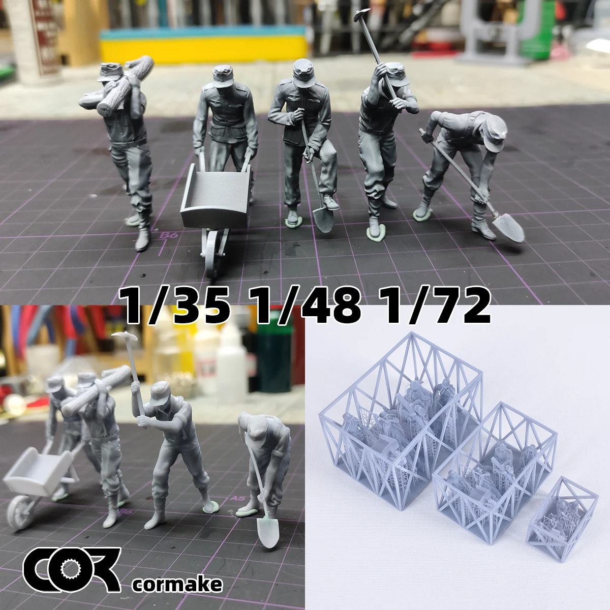Figura de soldado ingeniero alemán, equipo de soldados, conjunto de ensamblaje de figuras militares, kit de modelo a escala estática de plástico, 5 piezas, 1/72, 1/35, 1/48