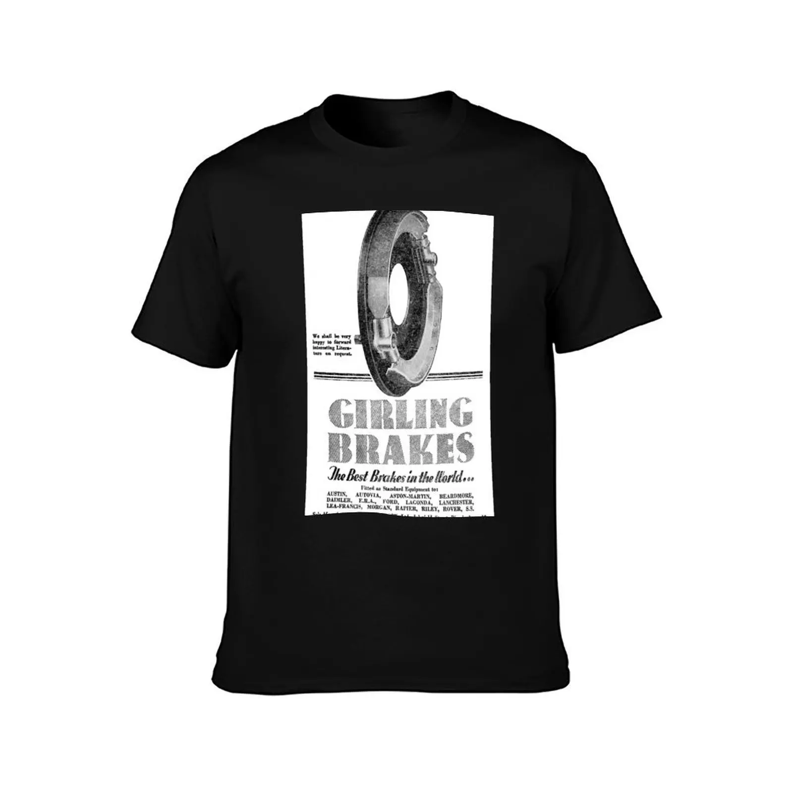 Girling Brakes - 1939 Vintage Advert T-Shirt Summer Casual Cotton Tee Oversized Streetwear Tops Vintage Graphic Print