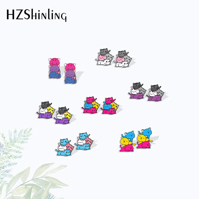 2023 New Arrival Fashion Rainbow Les Gay Bi Trans Cats Pride Acrylic Stud Earrings Handcraft Epoxy Earrings Acrylic Earrings