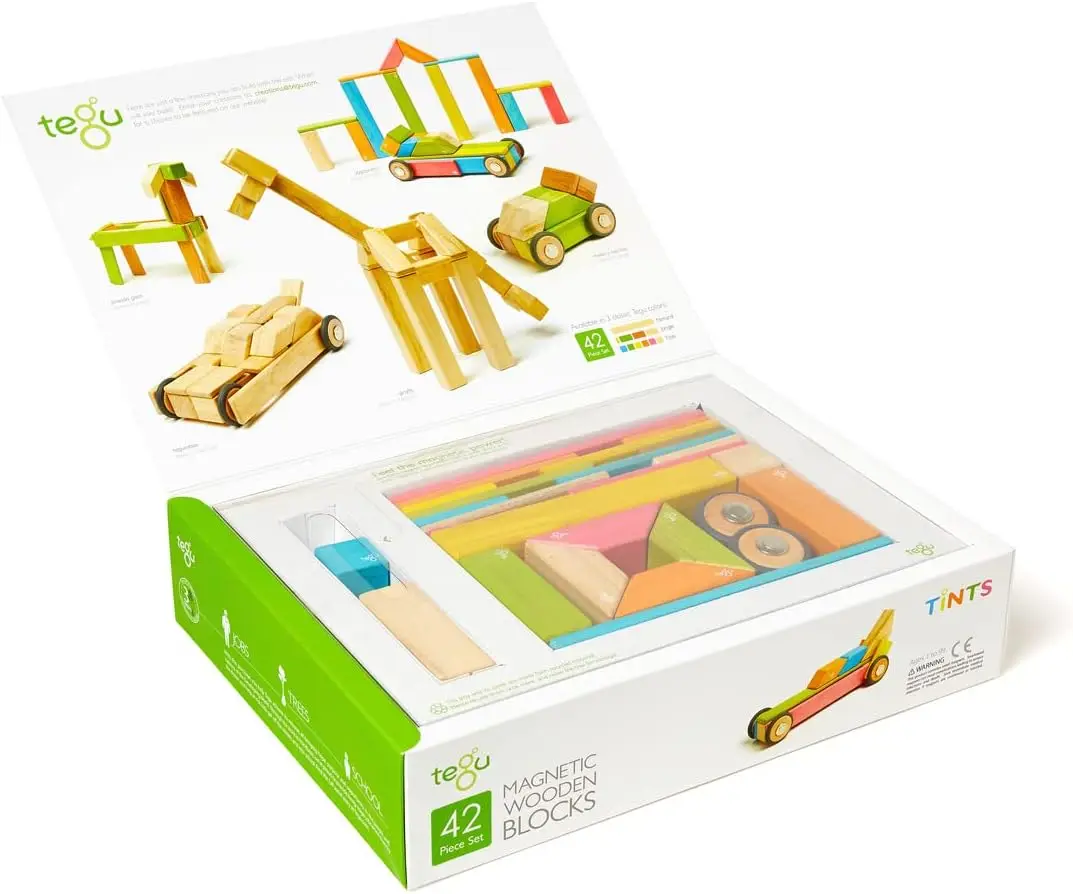 42-teiliges Tegu magnetisches Holzblock-Set, Farbtöne, 1–99 Jahre alt