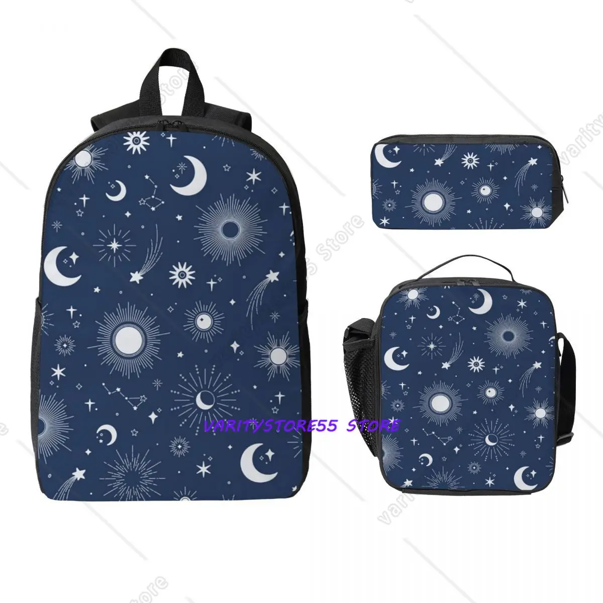 

Sweet Celestial Suns, Moons And Stars Backpack BookBag School Bag Computer Shoulder Bags 3ps Insulated Lunch Bag Pencil Case
