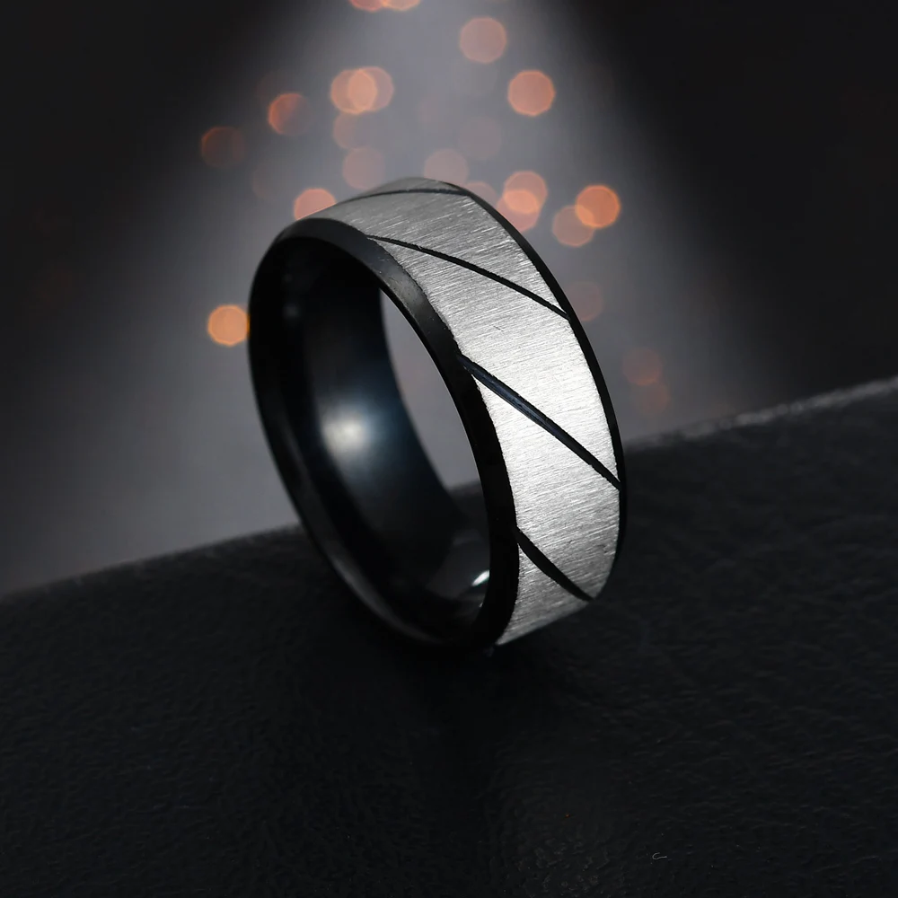 Stainless Steel Titanium Steel Men's Ring Double Oblique Side Batch Flower Twill Rings Smooth Simple Jewelry Rainbow Color