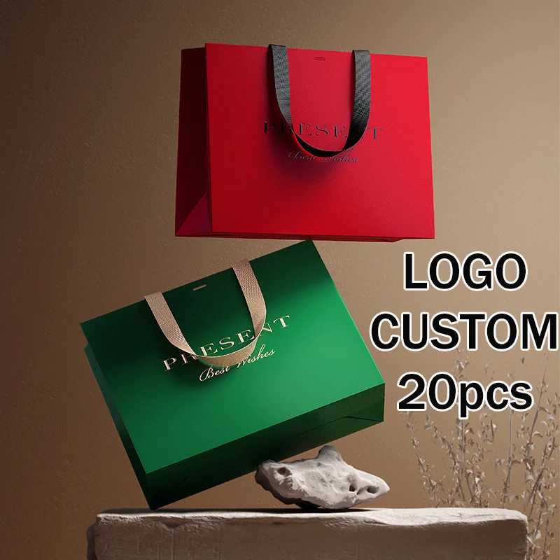Gift Bags With Rope Handles For Party 20Pcs Logo Customize Gift Bags Favor Bag Paper Packing Bags 3x28x11cm