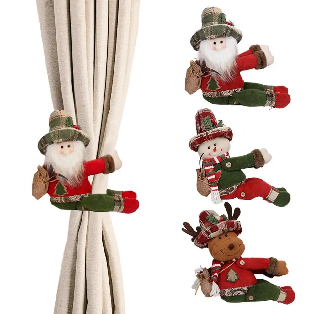 Unique Christmas Decor Practical Christmas Props Festive Christmas Curtain Buckle Ornaments for Home Office Parties Plush Santa