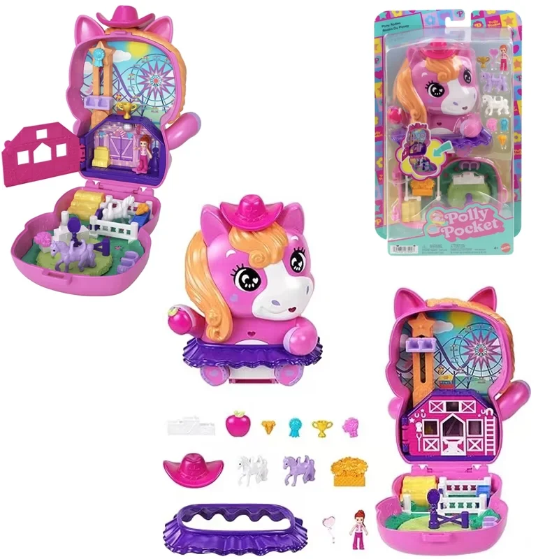 ماتيل ميني بولي جيب دمى صغيرة الدببة القط الوردي الأرنب المهر الحصان صندوق الحيوانات الأليفة موضوع السفر الفتيات اللعب مشهد مصغر الملحقات #3