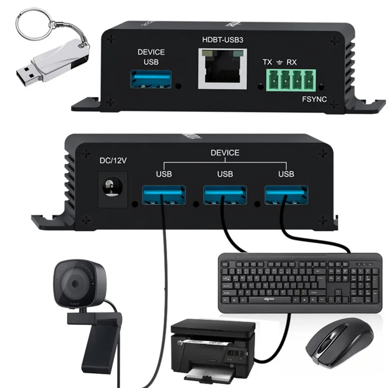 5Gbps 4 Port USB 3.0 Rj45 CAT6A Cable Extender 100m USB 3.2 Gen1 Transmitter Receiver for Webcam Keyboard Mouse U Disk Printer