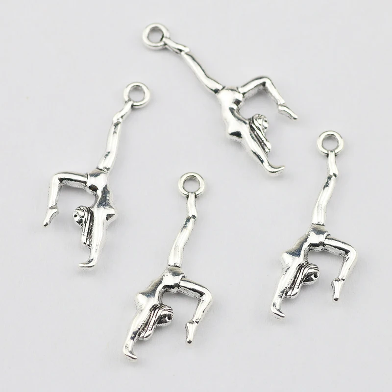 20 Piece 30*10mm Mixed Alloy Antique Silver Color Gymnastics Girl Charms Keychain Pendant Accessory For DIY Jewelry Making