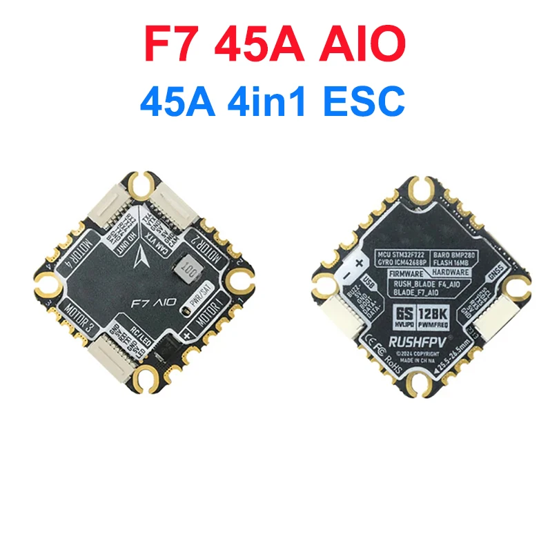 

RUSHFPV BLADE-F7 45A AIO F722 Flight Controller BLHELI_32 45A 4in1 ESC3-6S LiPo for FPV Drone Quadcopter