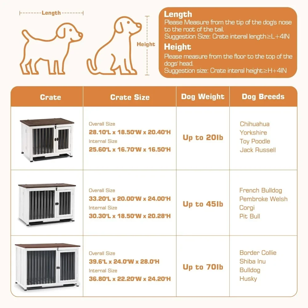 Wooden Dog Crate Furniture, Dog Kennel Pet House End Table, Solid Wood Portable Foldable Indoor Cage for Dogs, Dog Kennels