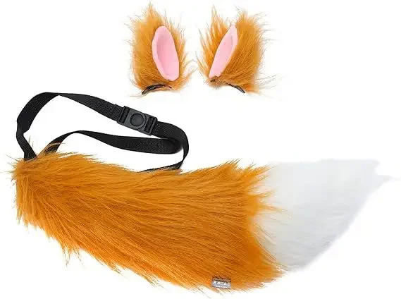 

Women Girls Children Adult Faux Fur Cat Fox Wolf Furry Tail and Clip Ears for Halloween Party Costume Accessories Cosplay Prop
