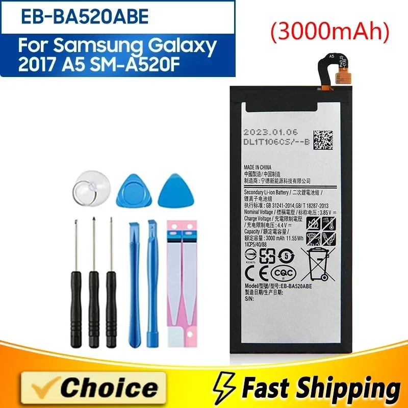 

EB-BA520ABE,Brand New Replacement Phone Batatery+Tool,For Samsung GALAXY A5 2017 Edition A520F SM-A520F, 3000mAh