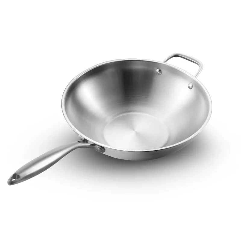 304 Binaural Stainless Steel Wok 32 Non-stick Flat Bottom Large Cooking Less Oil Fume Uncoated Food Grade Pot