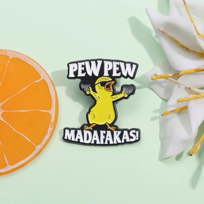 Pew Duck with A Gun Enamel Pin Creative Madafakas Mafia Brooch Lapel Metal Badge Jewelry Gifts For Friends ﻿Wholesale