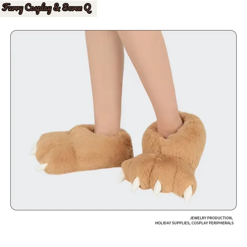 Furry Animal Claw Paw Slippers for Adults Unisex Cozy Plush Slippers Fun Costume House Footwear Novelty Bear Paw Slipper 5