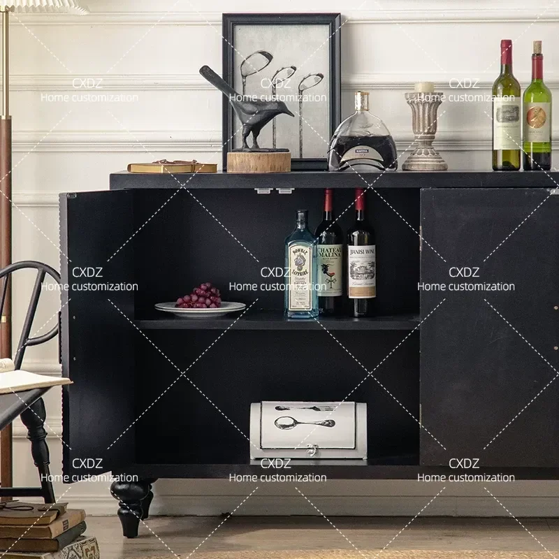 Retro Solid Wood Side Cabinet Vertical Storage Chest for Living Room Entrance Display Shelf Shoe Locker Multi Functional
