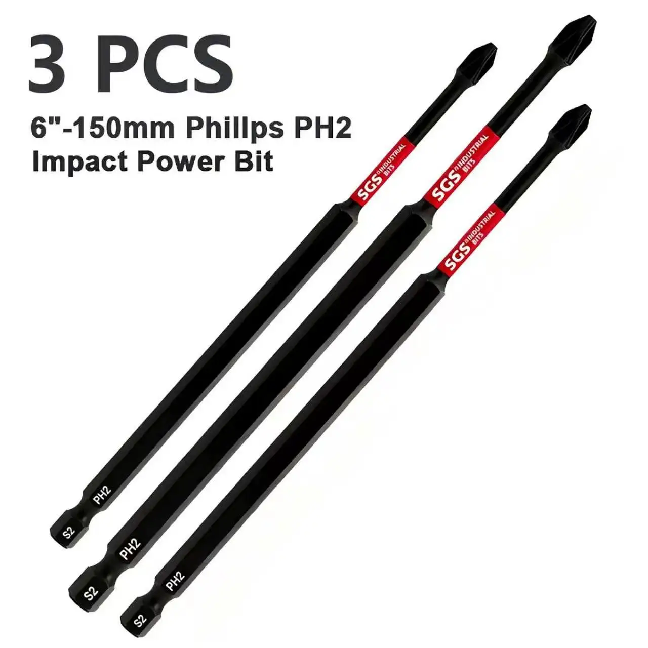 3/5/7-teiliges Set 150mm Verlängerte Ph2 Magnetische Phillips-Bits S2-Stahl Industriequalität Stoßfeste Elektroschrauber-Ersatzbits – Detail 2