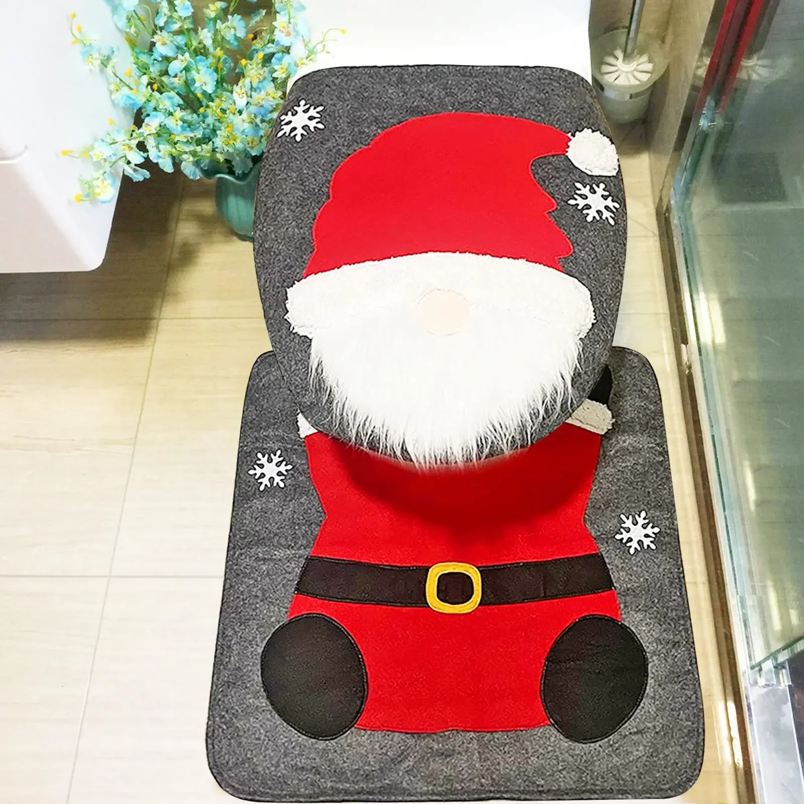 5PCS Christmas Toilet Seat Cover Father Christmas Toilet Seat Cover and Rug Christmas Bathroom Accessories Christmas Decoration