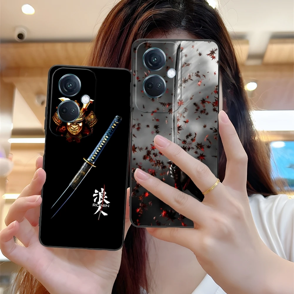 Katana Samurai Ronin Mobile Cell Phone Case for OPPO Find X5 X3 X2 A93 Reno 8 7 Pro A74 A72 A53 Black Soft Phone Cover Shell