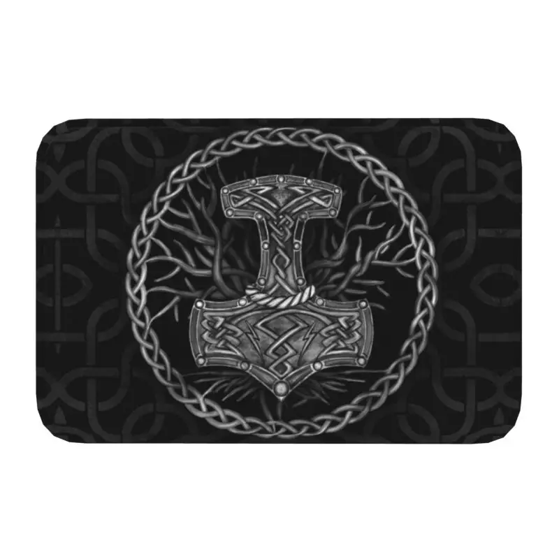 Mjolnir The Hammer Of Thor And Tree Of Life Doormat  Entrance Bathroom Kitchen Floor Door Mat Norse Viking God Rug Carpet