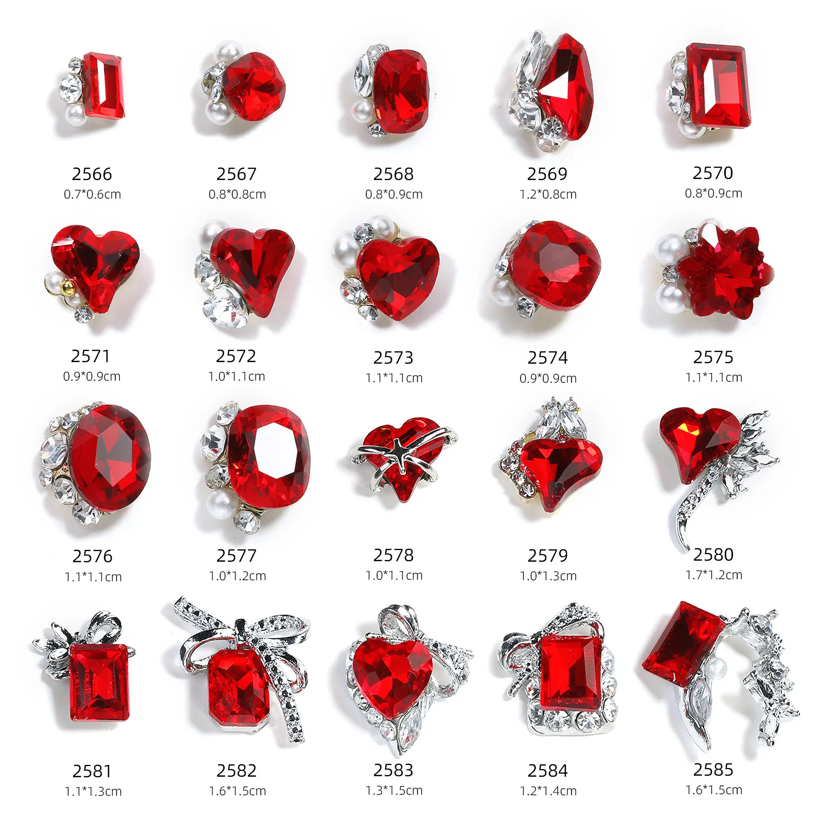 Metal  Rock Sugar Fat Square Crystal Nail Art Charms 3D Alloy Valentine's Day Festival Nail Rhinestone Love Decorations 10pcs