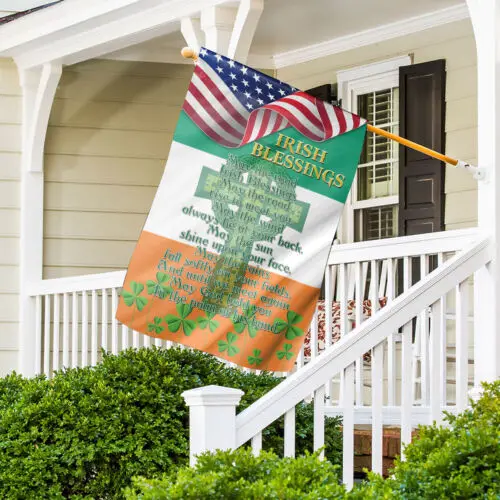 Happy St Patrick's Day Flag, Irish Blessing Flag, Irish Celtic Cross Flag WWL UUN