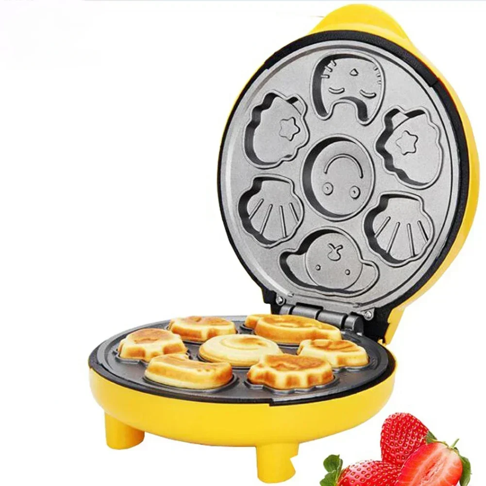 

Mini Electric Waffles Maker Different Shaped Non-Sticky Pancakes Breakfast Making Machine with 7 Cake Capacity Kitchen Appliance