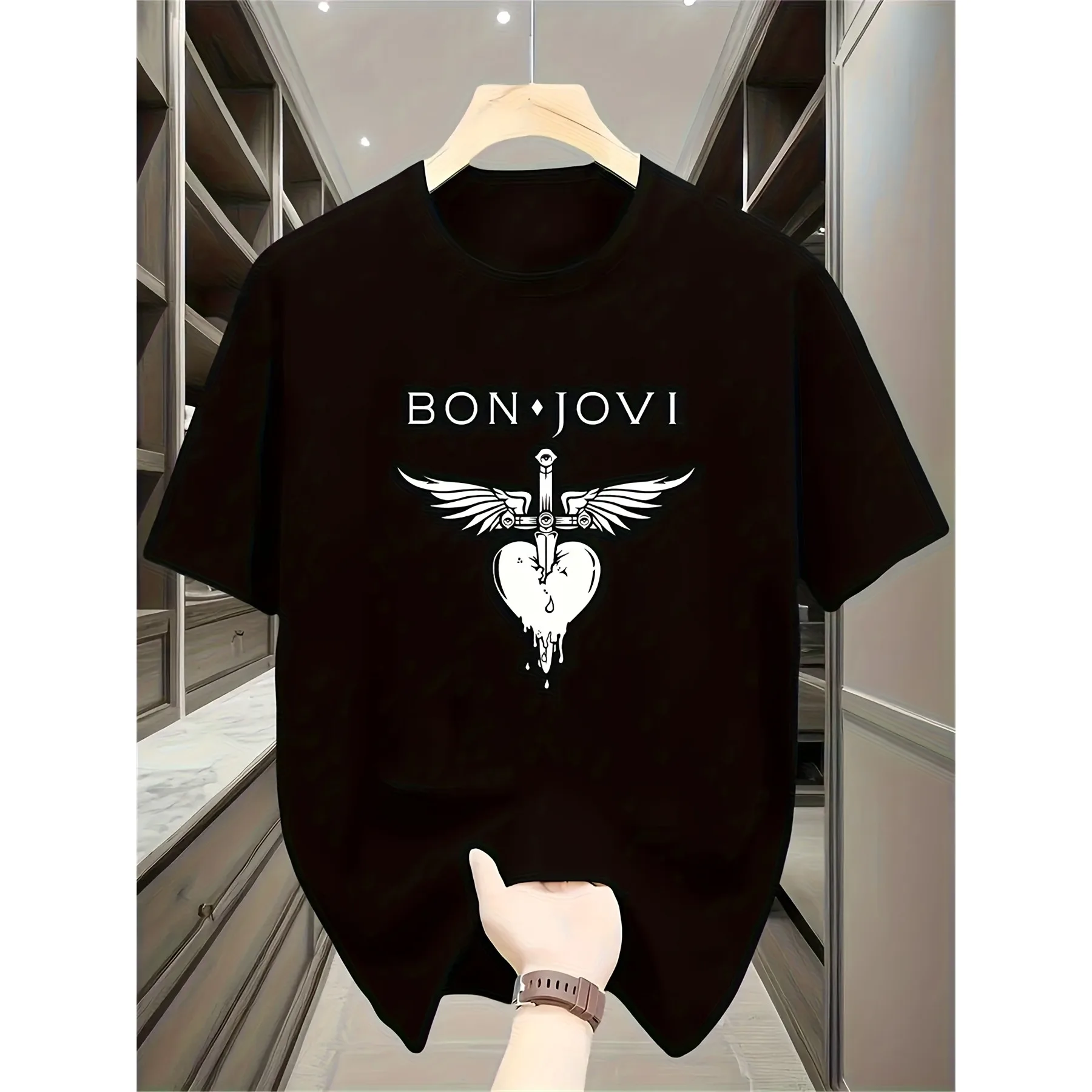 Camiseta Gráfica Masculina Bon Jovi Estilo Vintage Rock, Top de Manga Curta Macio e Respirável, Moda Streetwear Pop 2026 Nova Coleção Verão