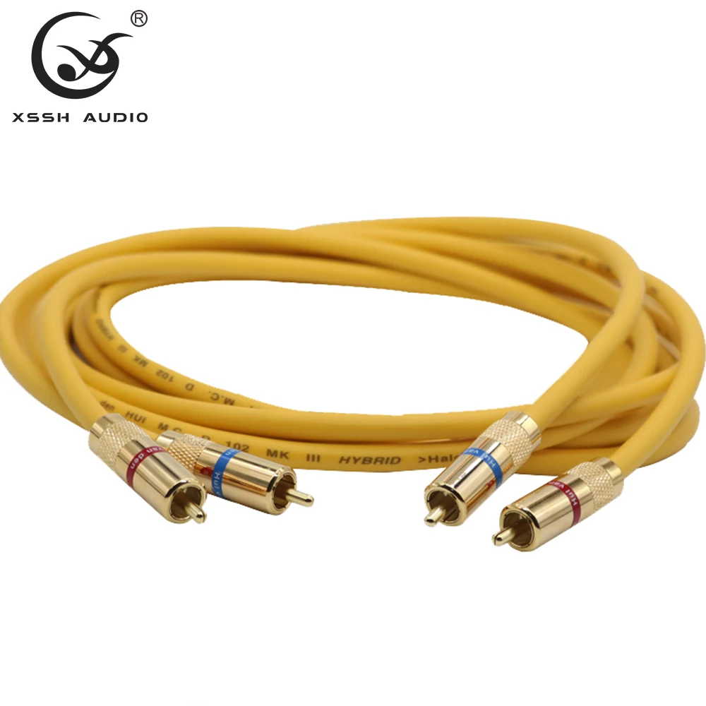 

RCA Cable XSSH Audio Video Hi-end HIFI Yellow 2 Core Pure Copper OFC Male RCA to RCA Audio Signal Cord Wire Cable with Connector