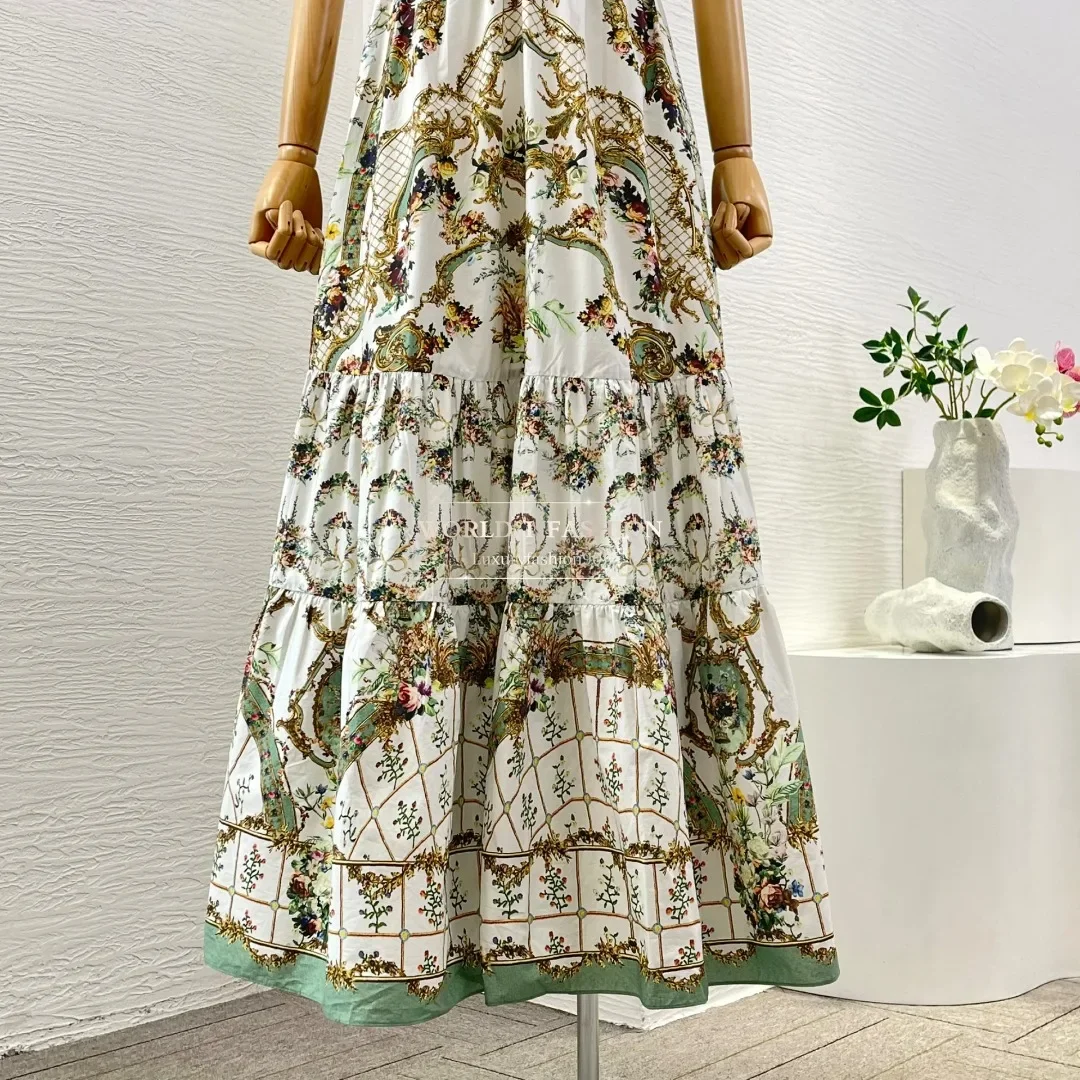 Fotokleur Bloemenprint Mouwloos Plooi Diepe V-hals Diamanten Midi-jurk Zijde