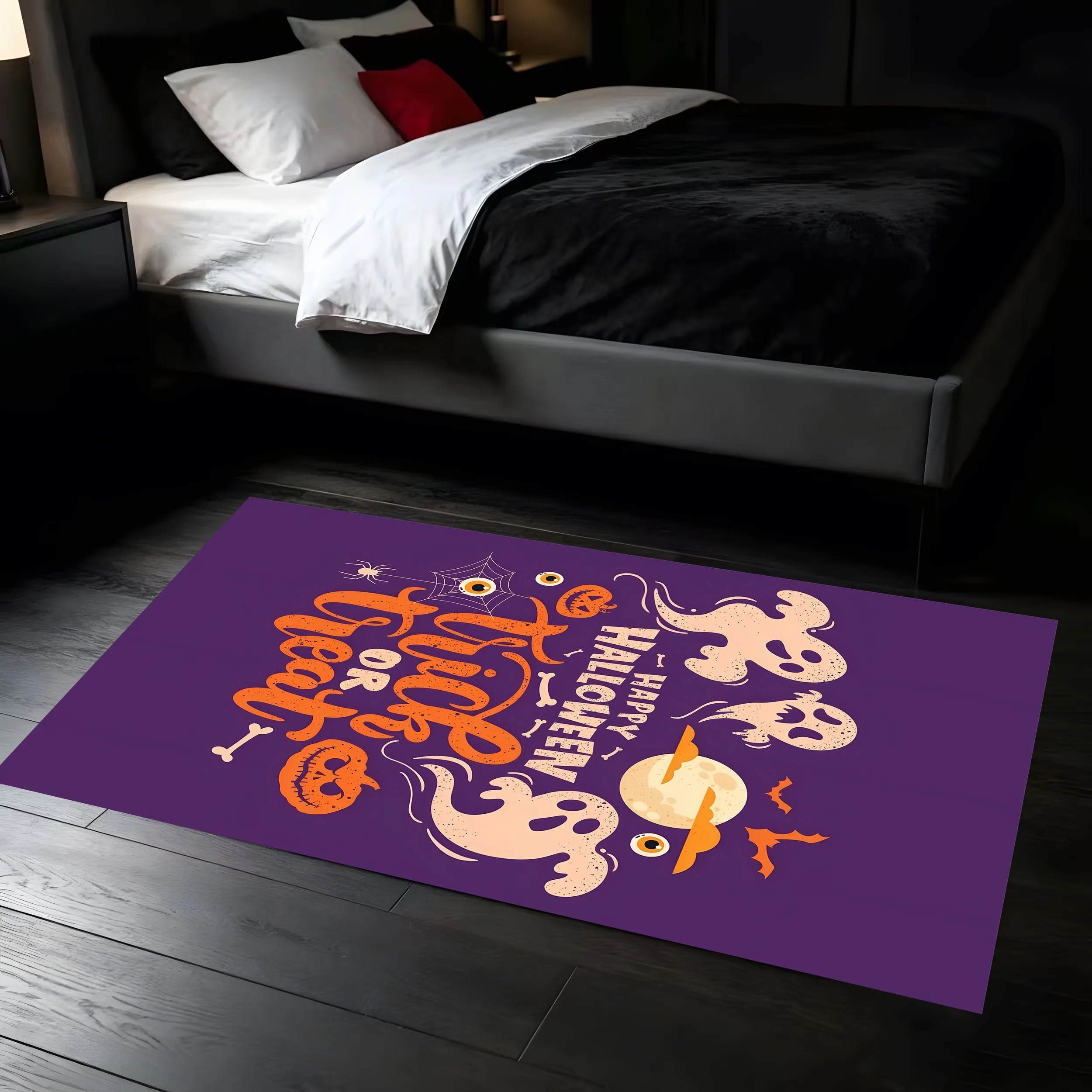 Velvet Halloween Ghost Pumpkin Happy Halloween Fun 2D Rug, Suitable for Living Room, Bedroom, and Entryway, Adds Ambiance to Your Home for Autumn and Winter